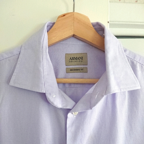 💖2/$35💖 Armani Collezioni Modern Fit Purple Check Dress Shirt - Picture 3 of 7